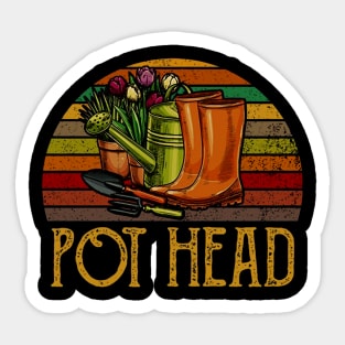 Pot Head Stone Flowers Vintage Sticker